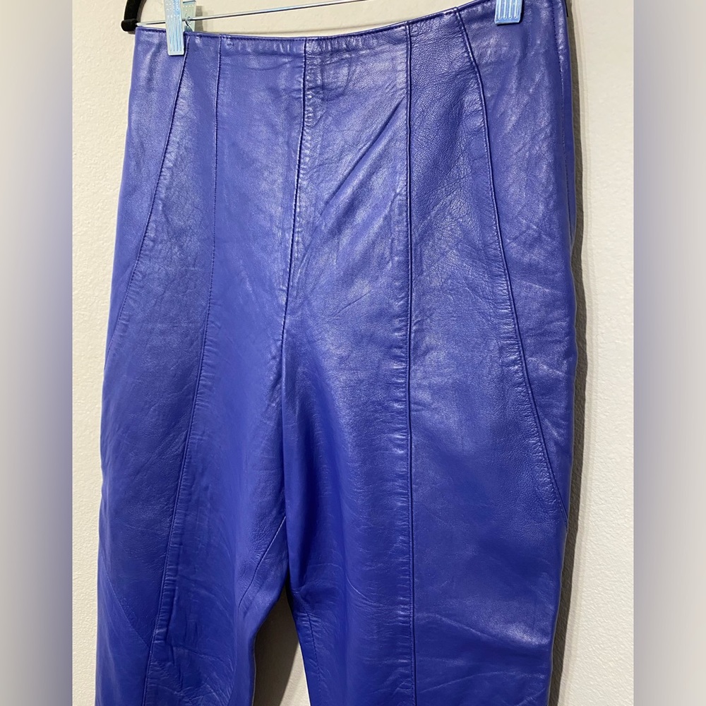 Wilson’s Vintage Cobalt Blue Leather Pants High Waist Straight Leg 12 10 8